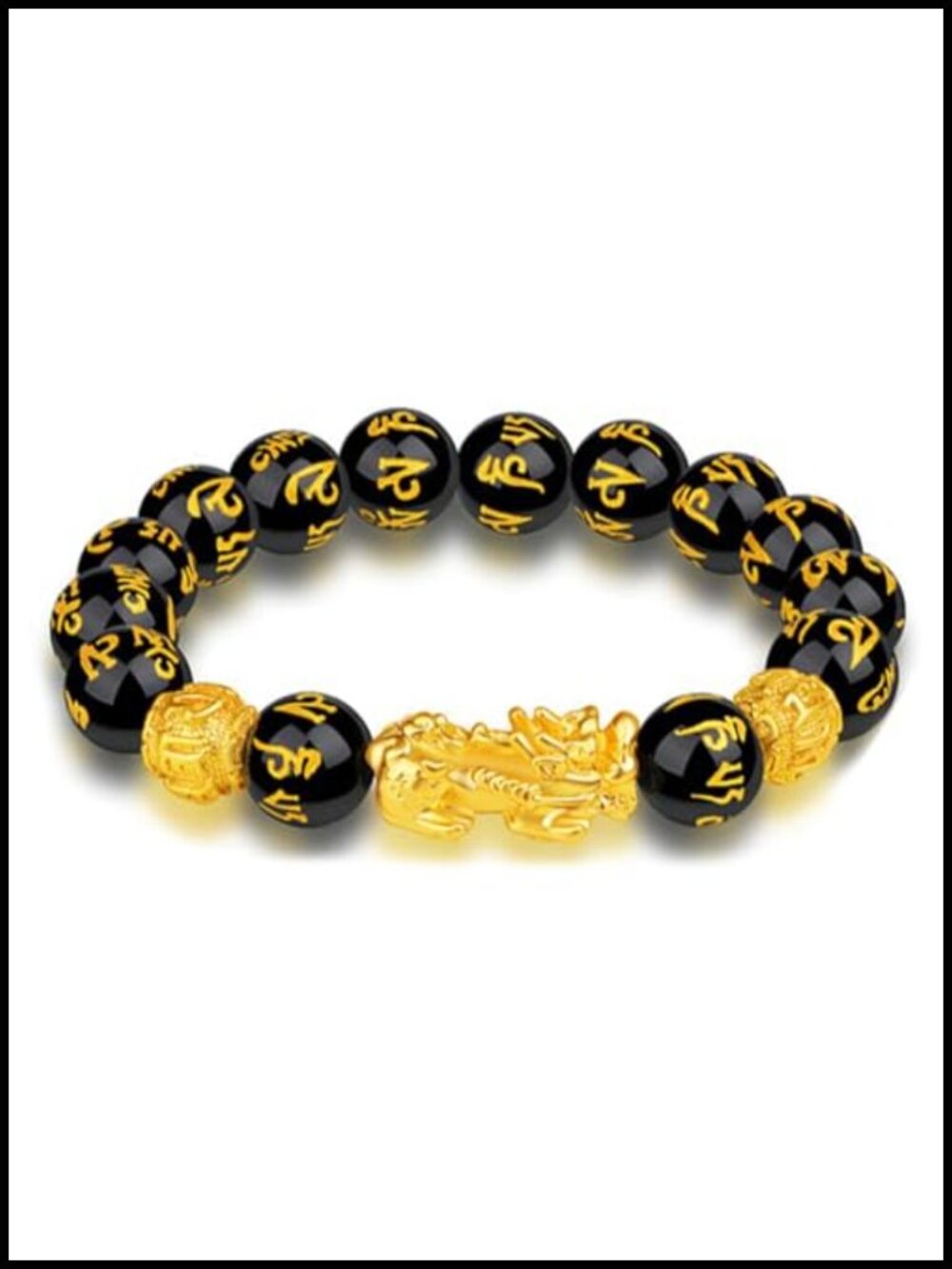 Feng Shui Pixiu Bracelet Black Obsidian Beaded Stretch Bracelet for Wealth